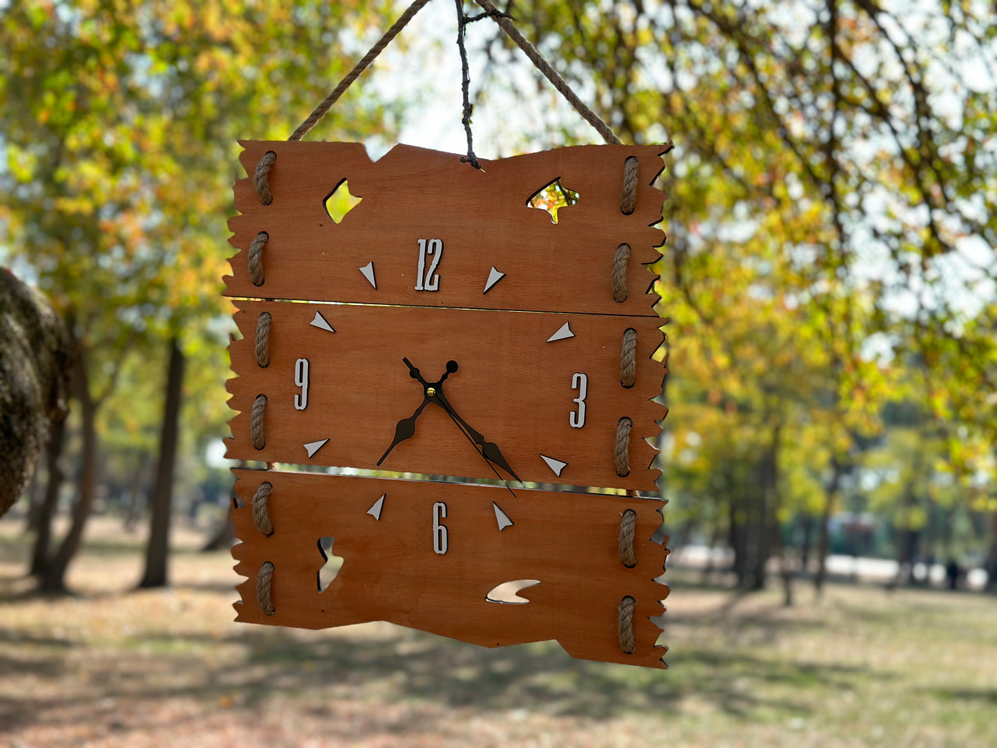 Wooden Wall Clock with Hanging Rope