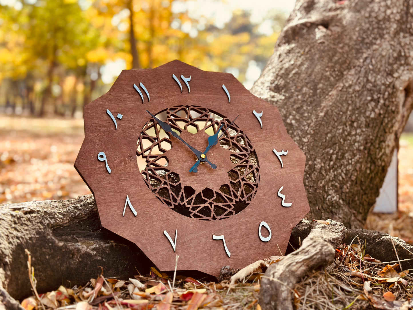 Wooden Wall Clock with Arabic Numerals