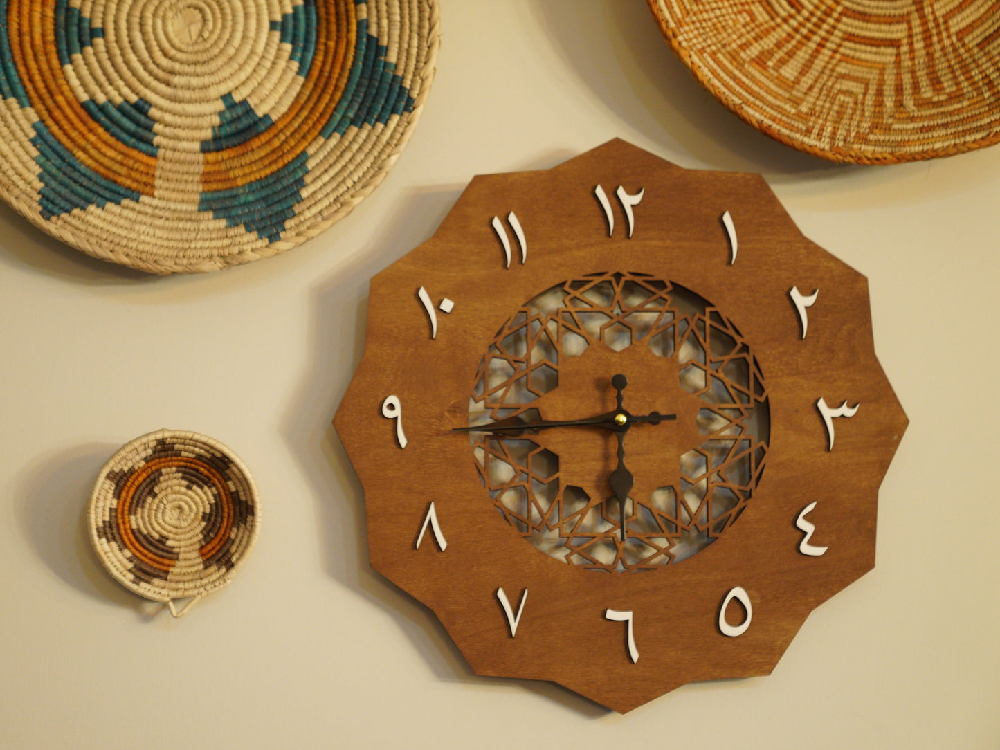 Wooden Wall Clock with Arabic Numerals