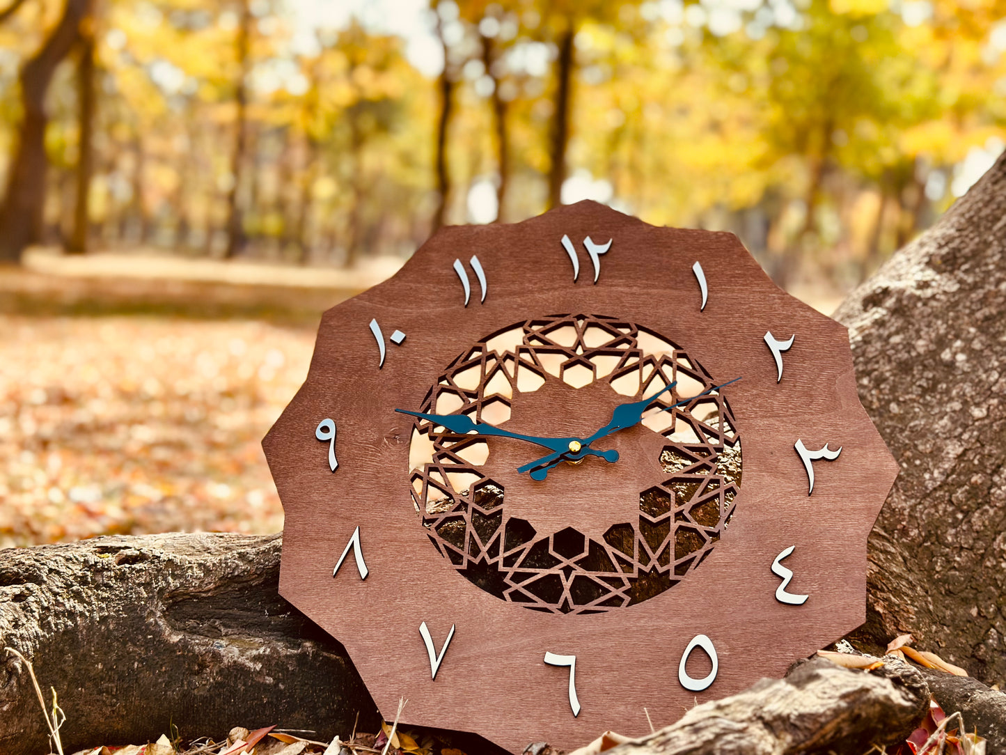 Wooden Wall Clock with Arabic Numerals