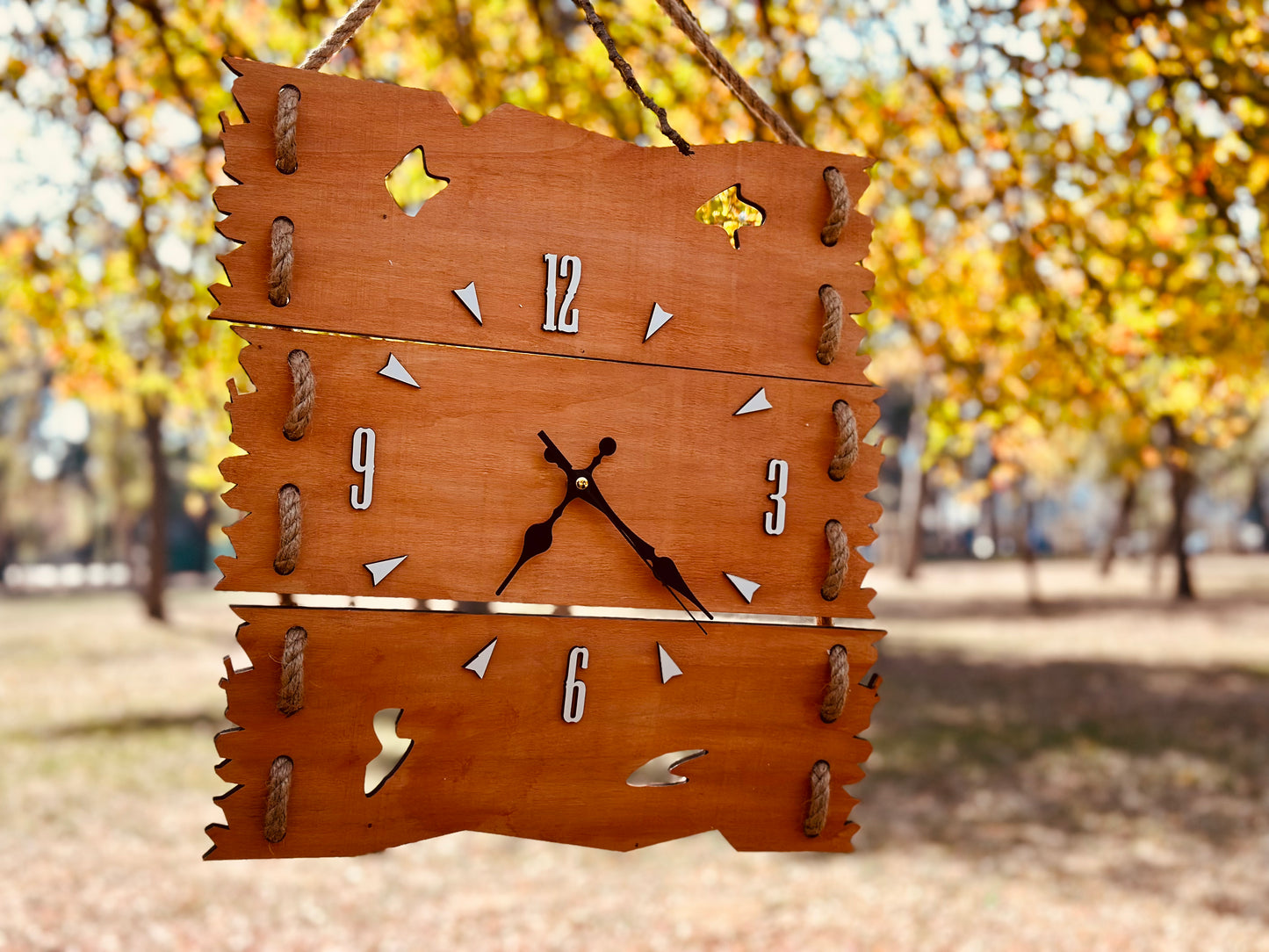 Wooden Wall Clock with Hanging Rope