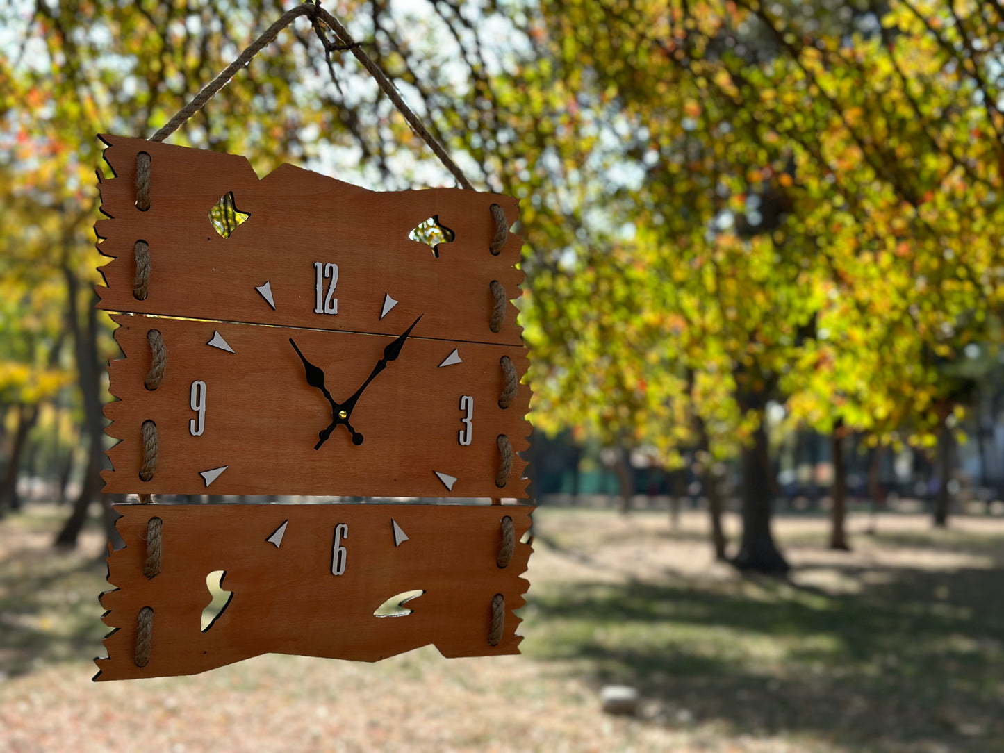 Wooden Wall Clock with Hanging Rope