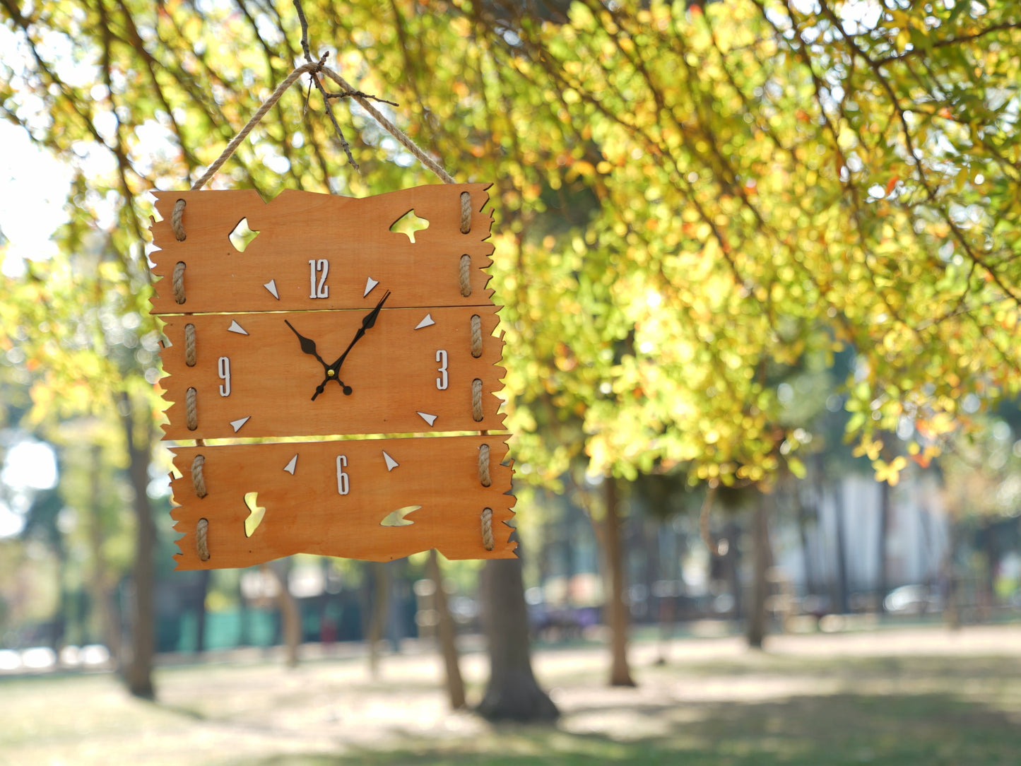 Wooden Wall Clock with Hanging Rope