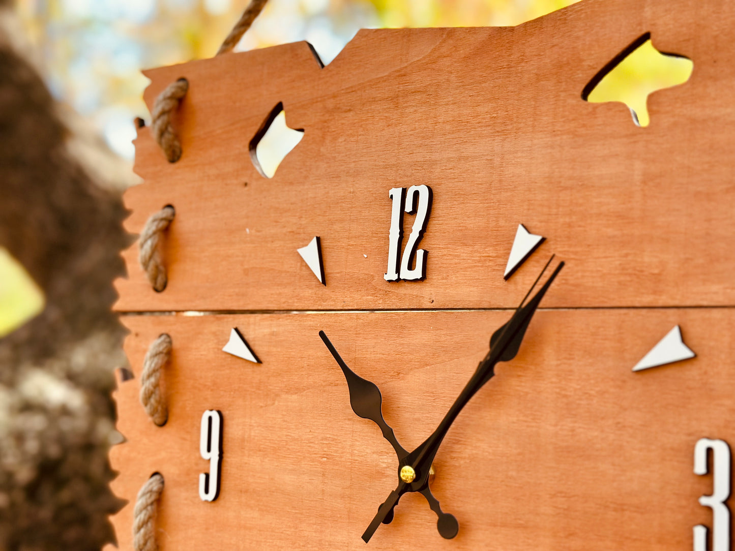 Wooden Wall Clock with Hanging Rope