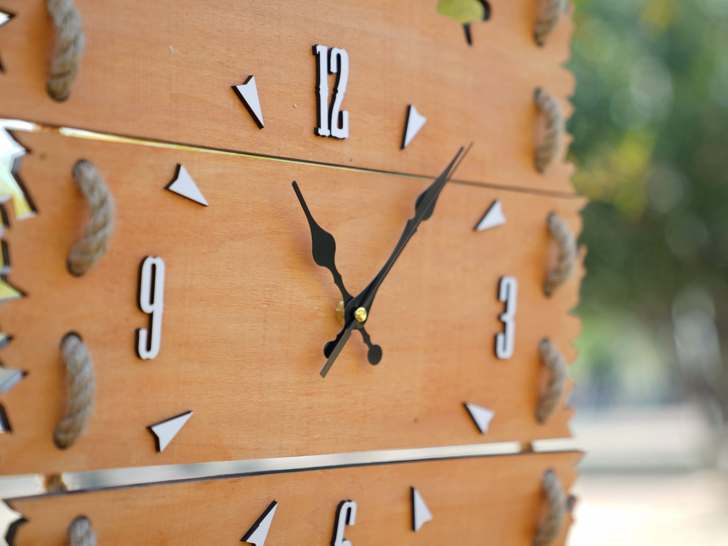 Wooden Wall Clock with Hanging Rope
