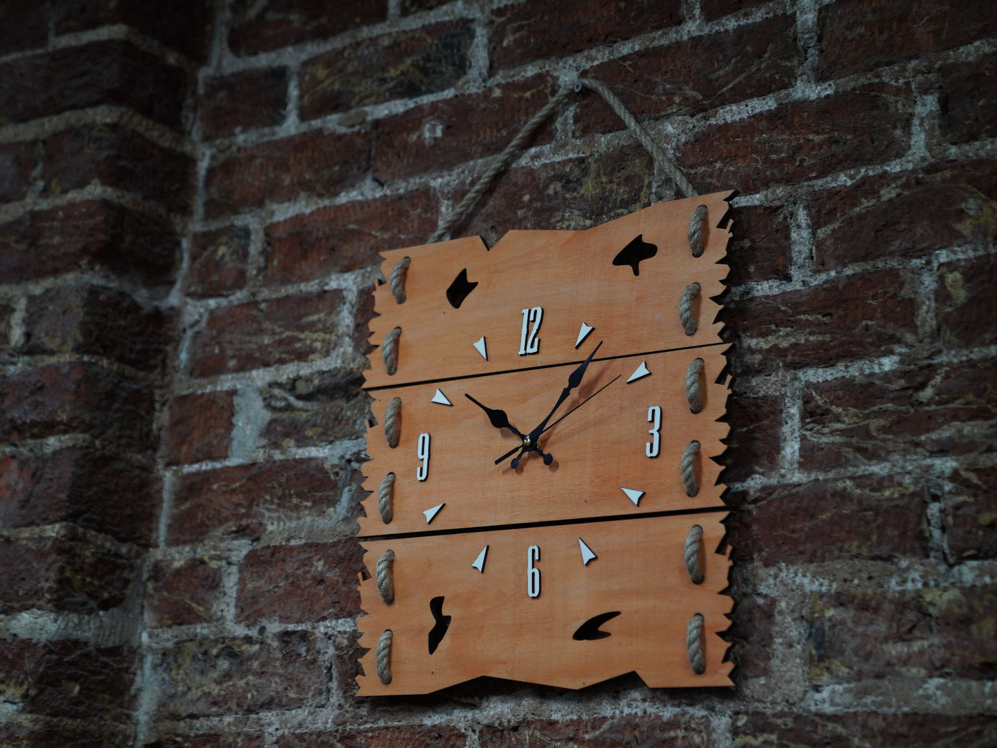 Wooden Wall Clock with Hanging Rope