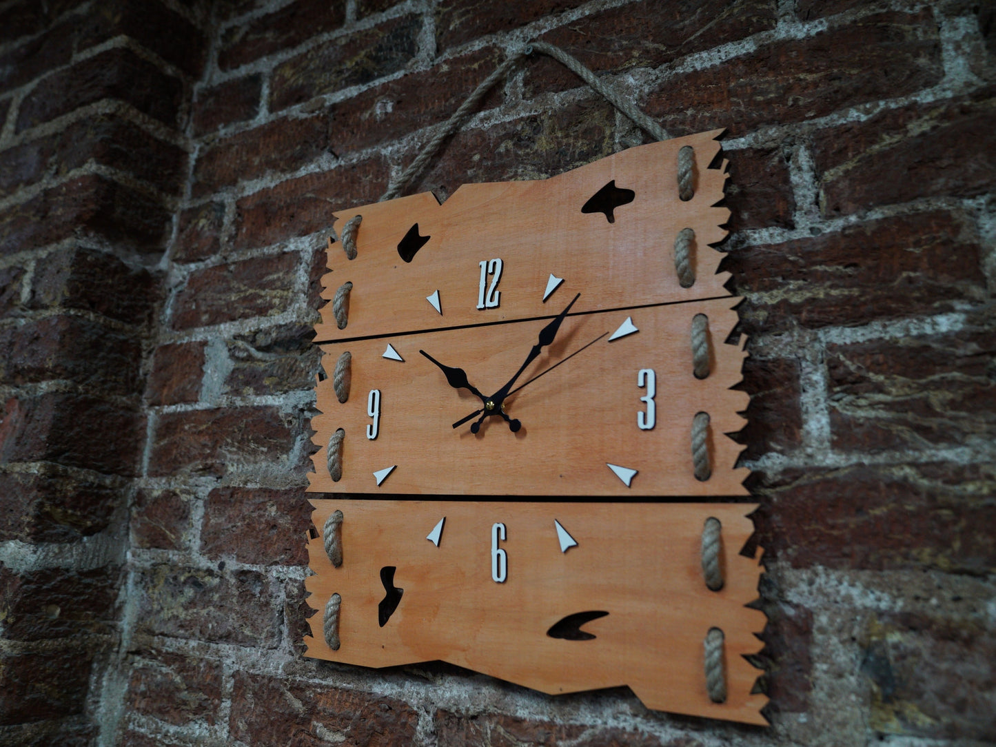 Wooden Wall Clock with Hanging Rope