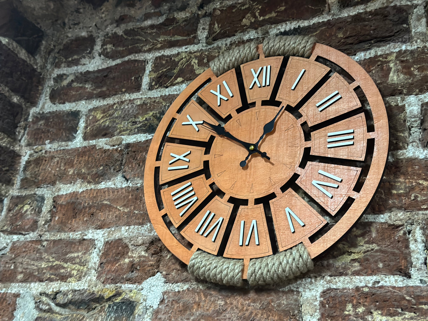 Wooden Wall Clock with Roman Numerals