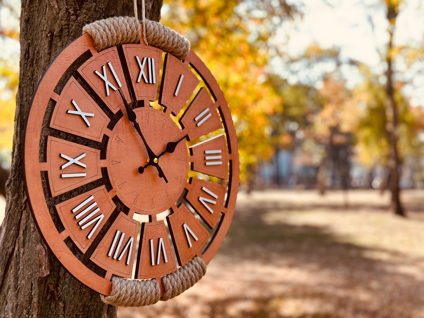 Wooden Wall Clock with Roman Numerals
