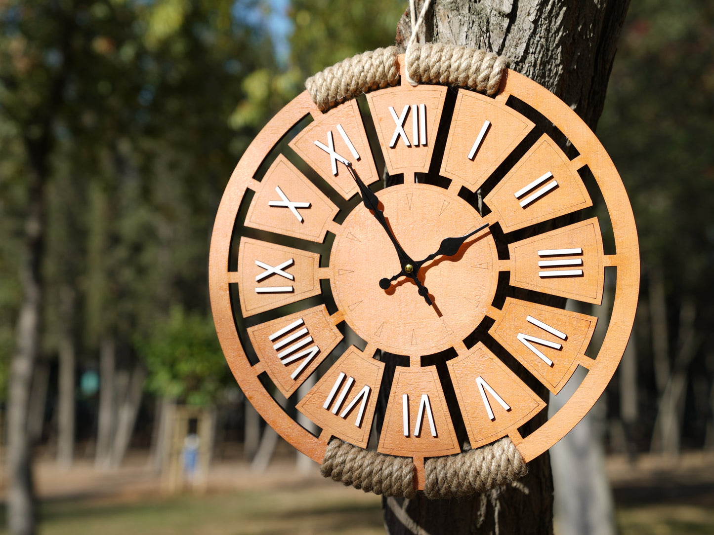 Wooden Wall Clock with Roman Numerals