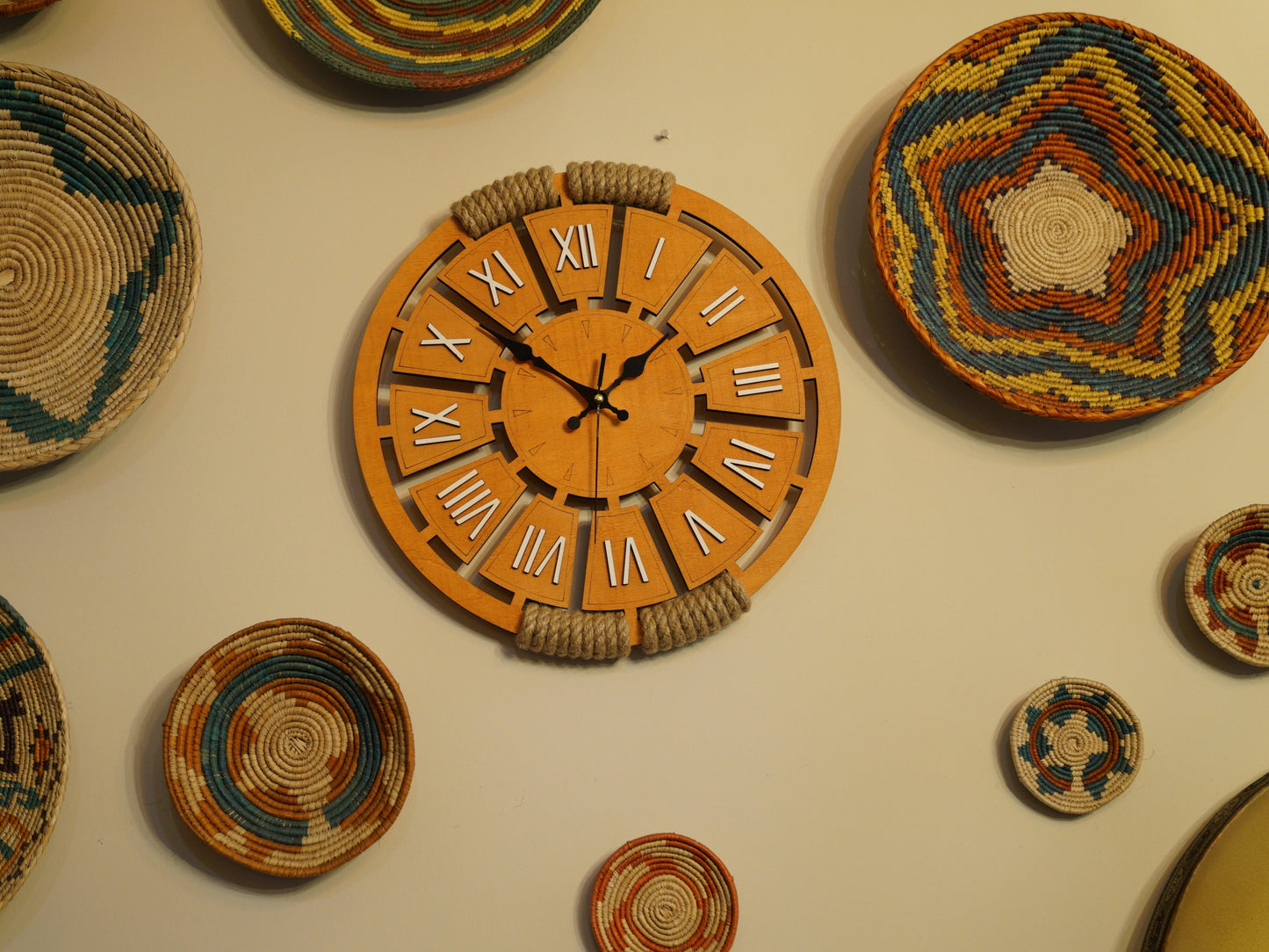 Wooden Wall Clock with Roman Numerals