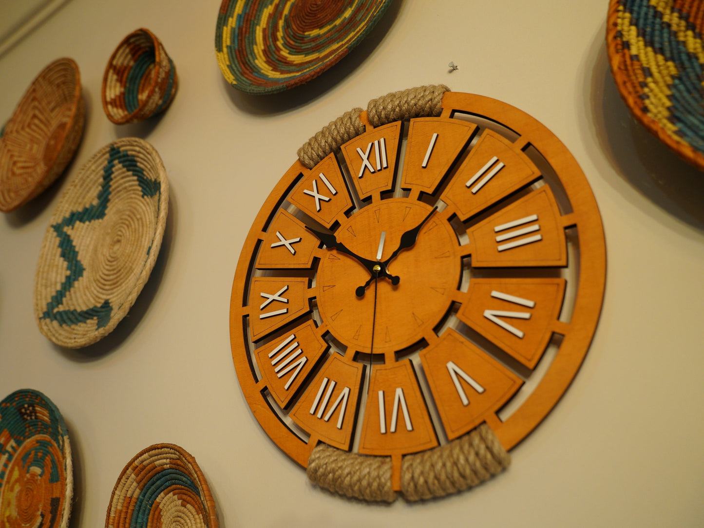 Wooden Wall Clock with Roman Numerals