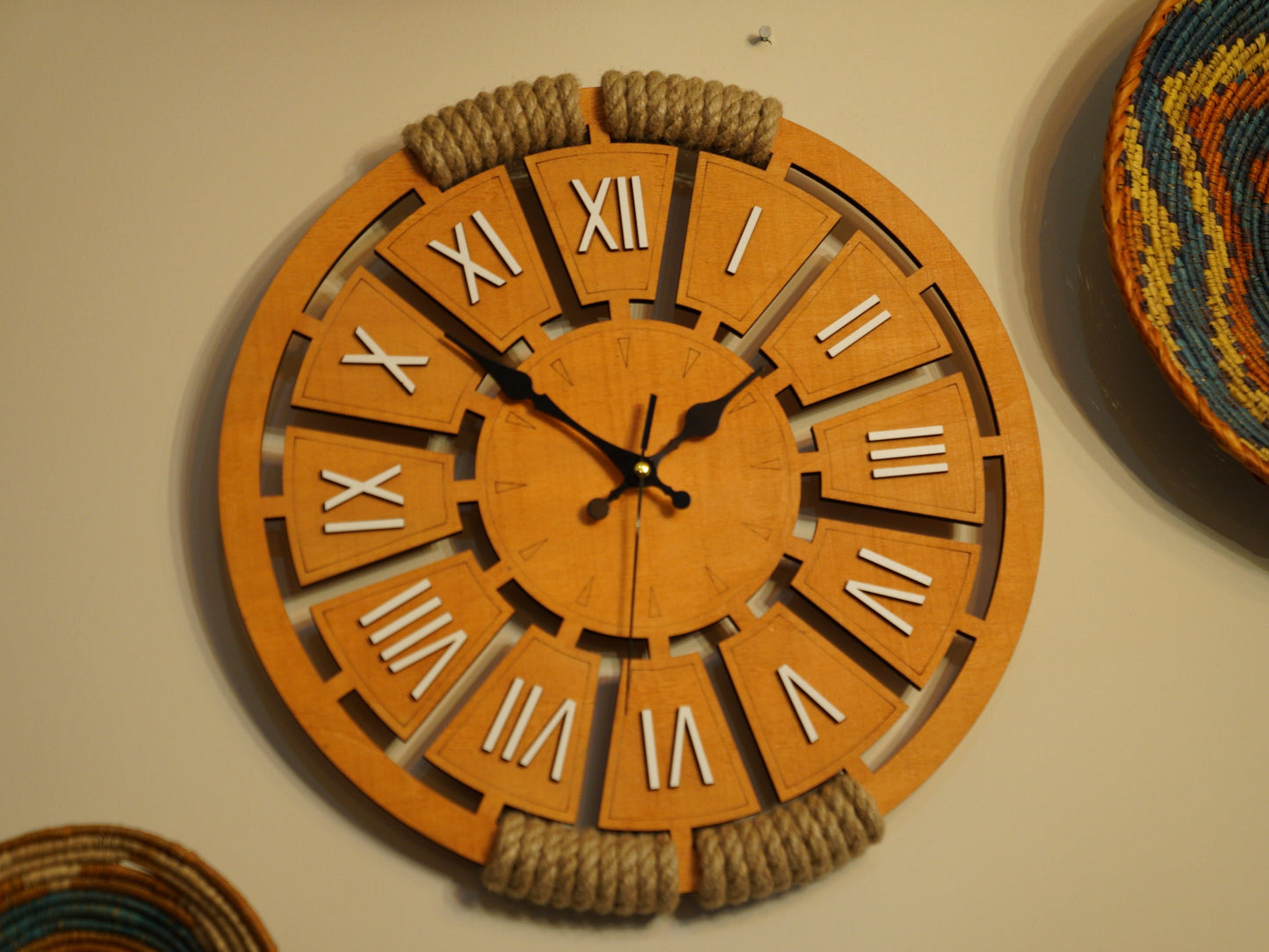 Wooden Wall Clock with Roman Numerals