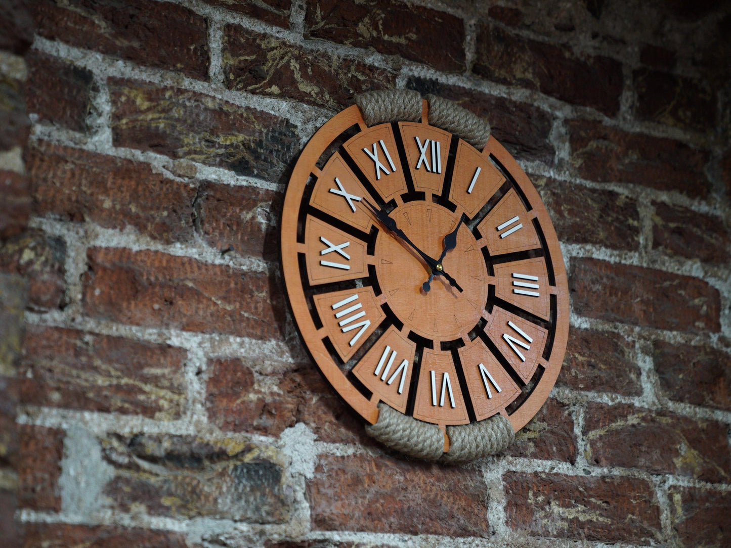 Wooden Wall Clock with Roman Numerals