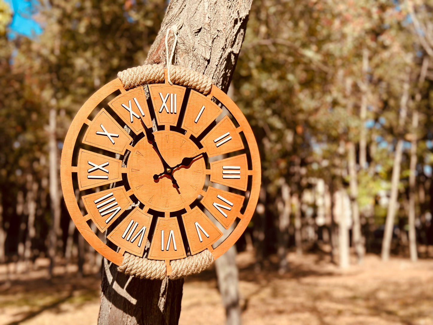 Wooden Wall Clock with Roman Numerals