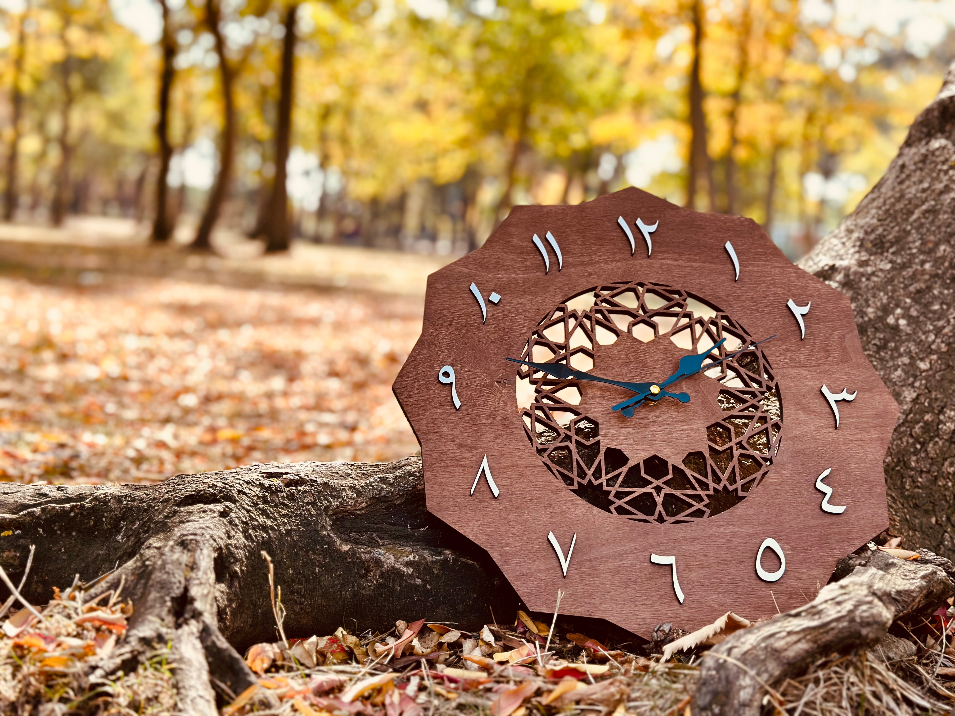 Wooden Wall Clock with Arabic Numerals